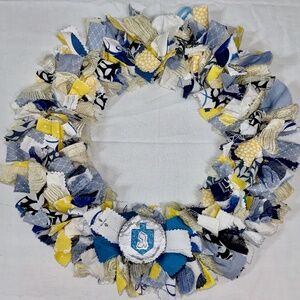 HANUKKAH RAG WREATH 14" HANDCRAFTED DOOR WALL DECOR BEAUTIFUL ONE OF A KIND GIFT